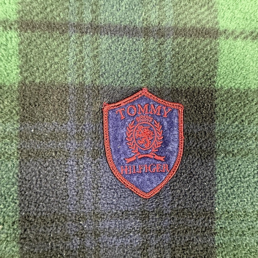 Vintage Tommy Hilfiger Sweater Mens 2XL Green Plaid Fleece 1/4 Zip Pullover 90s - Picture 5 of 10